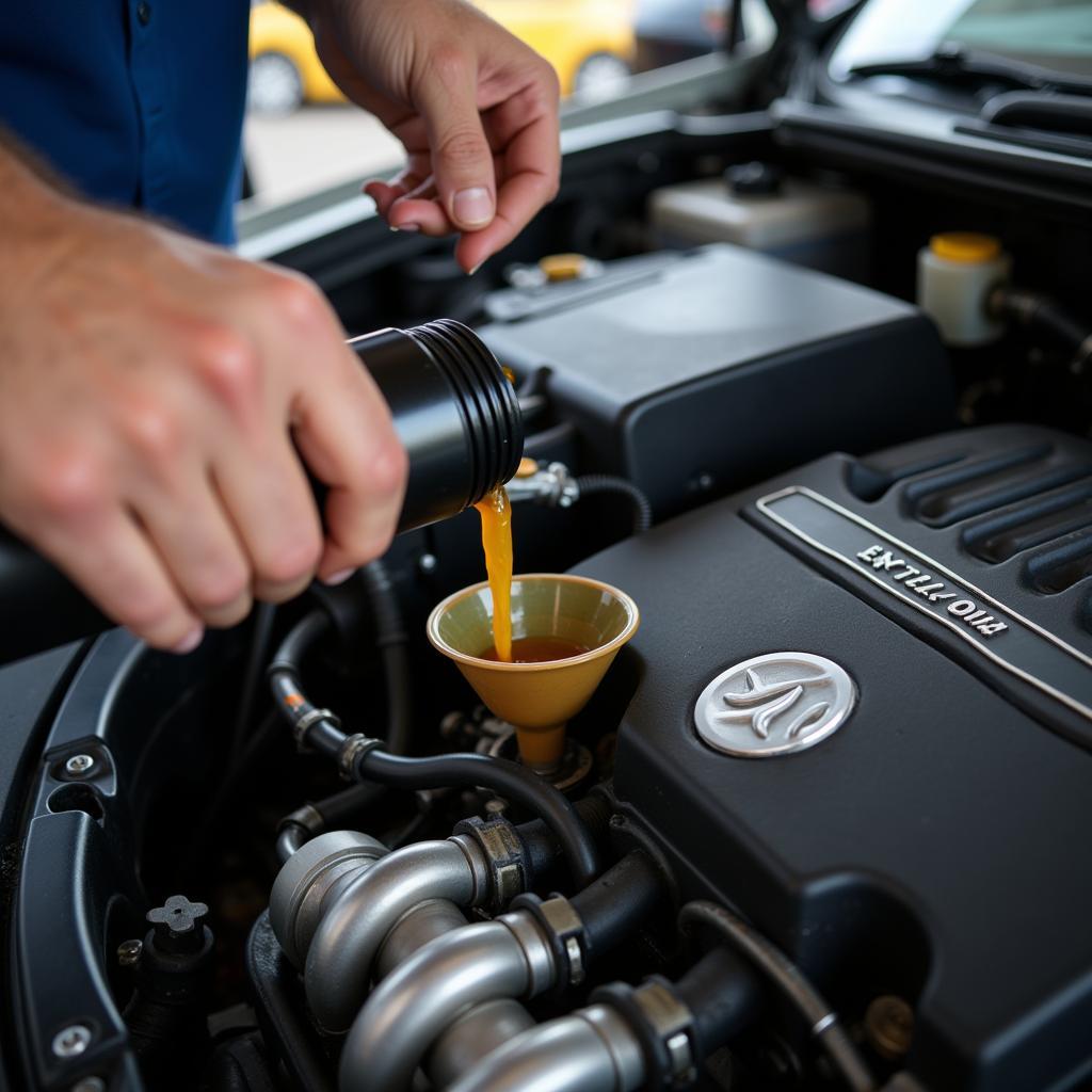 Pouring New Oil into Engine