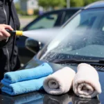 Pressure Washer and Microfiber Towels for Car Detailing