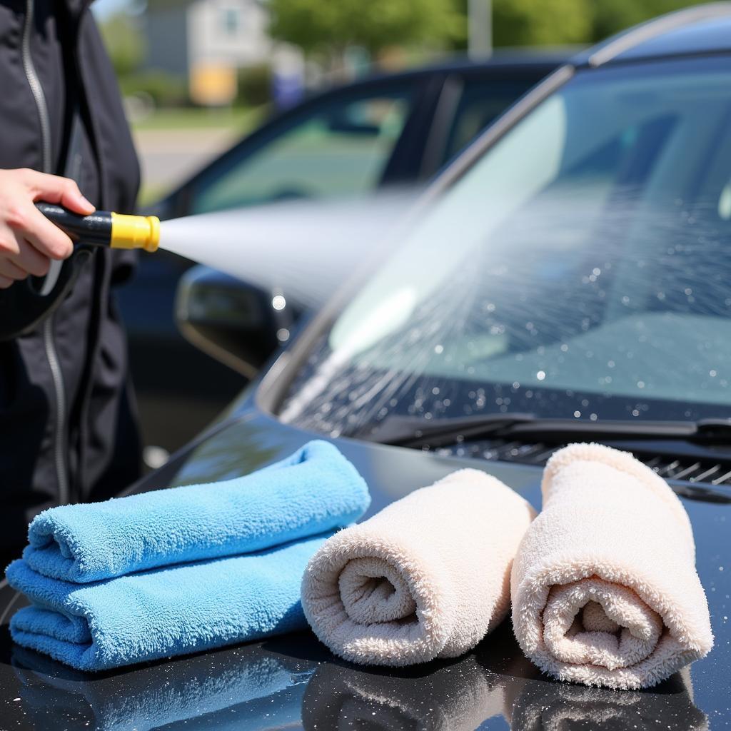 Pressure Washer and Microfiber Towels for Car Detailing