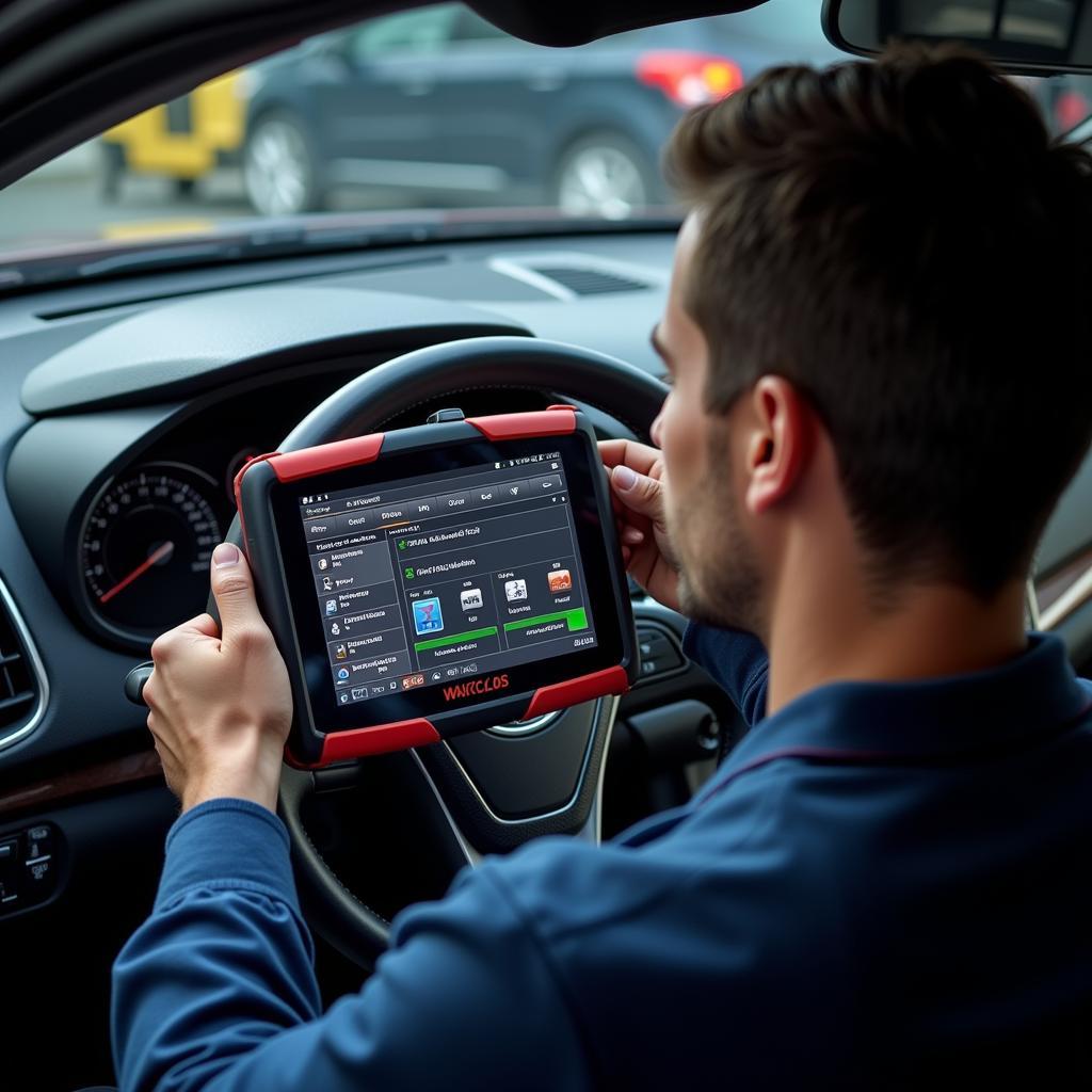 Professional Car Diagnostic Scan Tool in Use