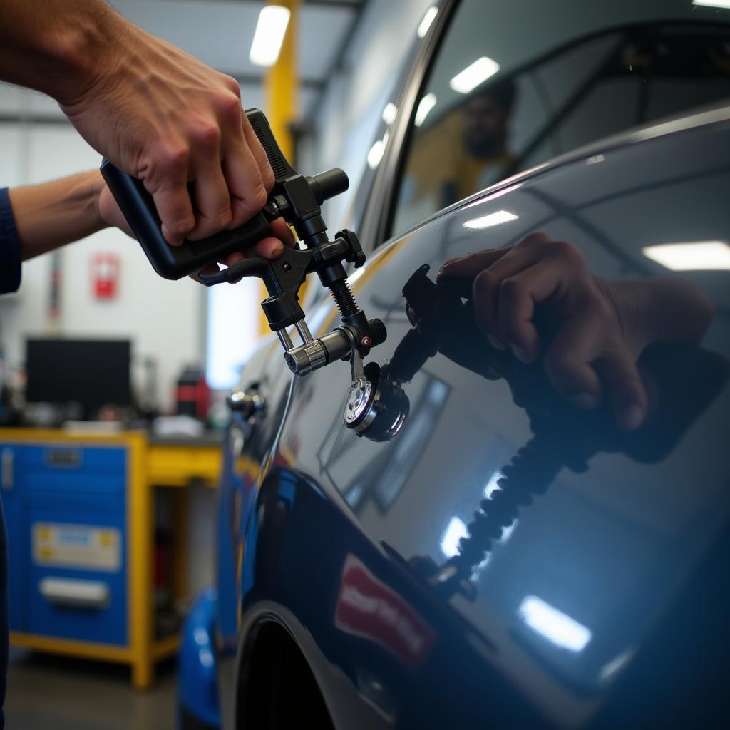 Professional Dent Repair Process in a Body Shop