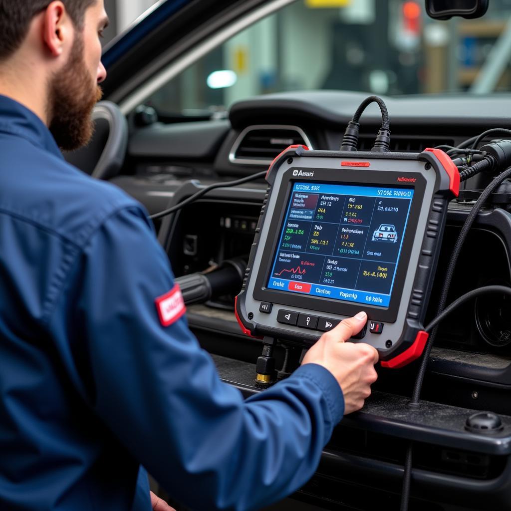 Professional Mechanic Using a Diagnostic Scan Tool