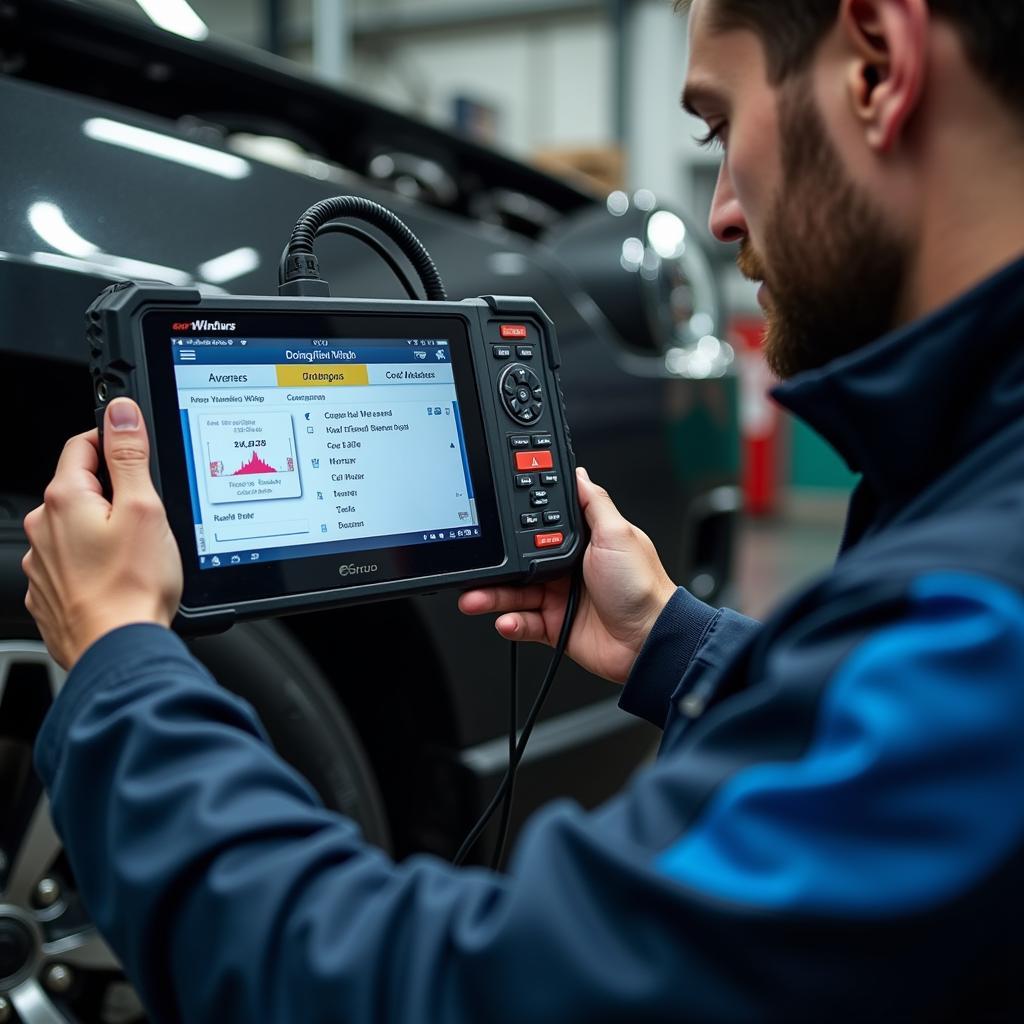 Mechanic Using a Professional Diagnostic Tool