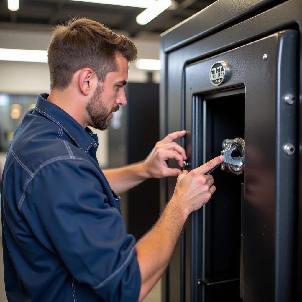 Professional locksmith opening coin vault