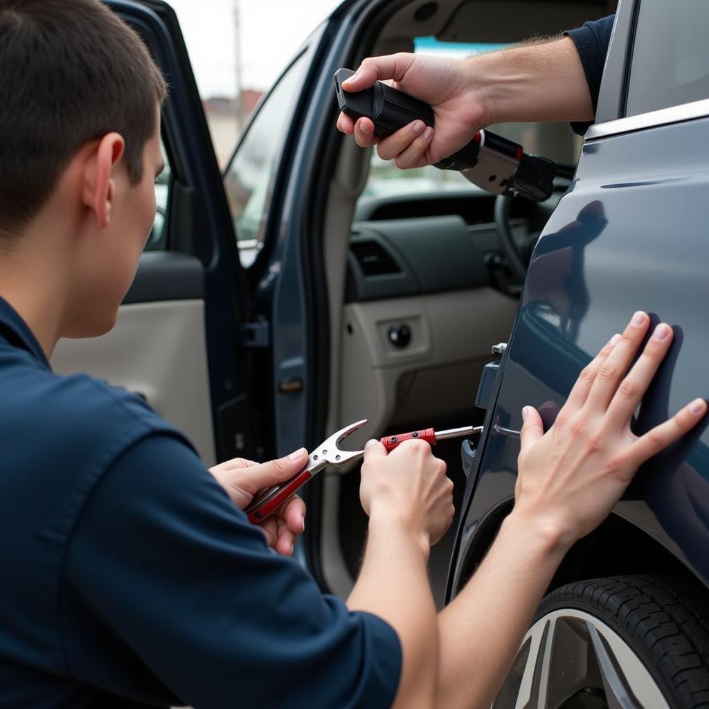 Professional Locksmith Using Car Opening Tools