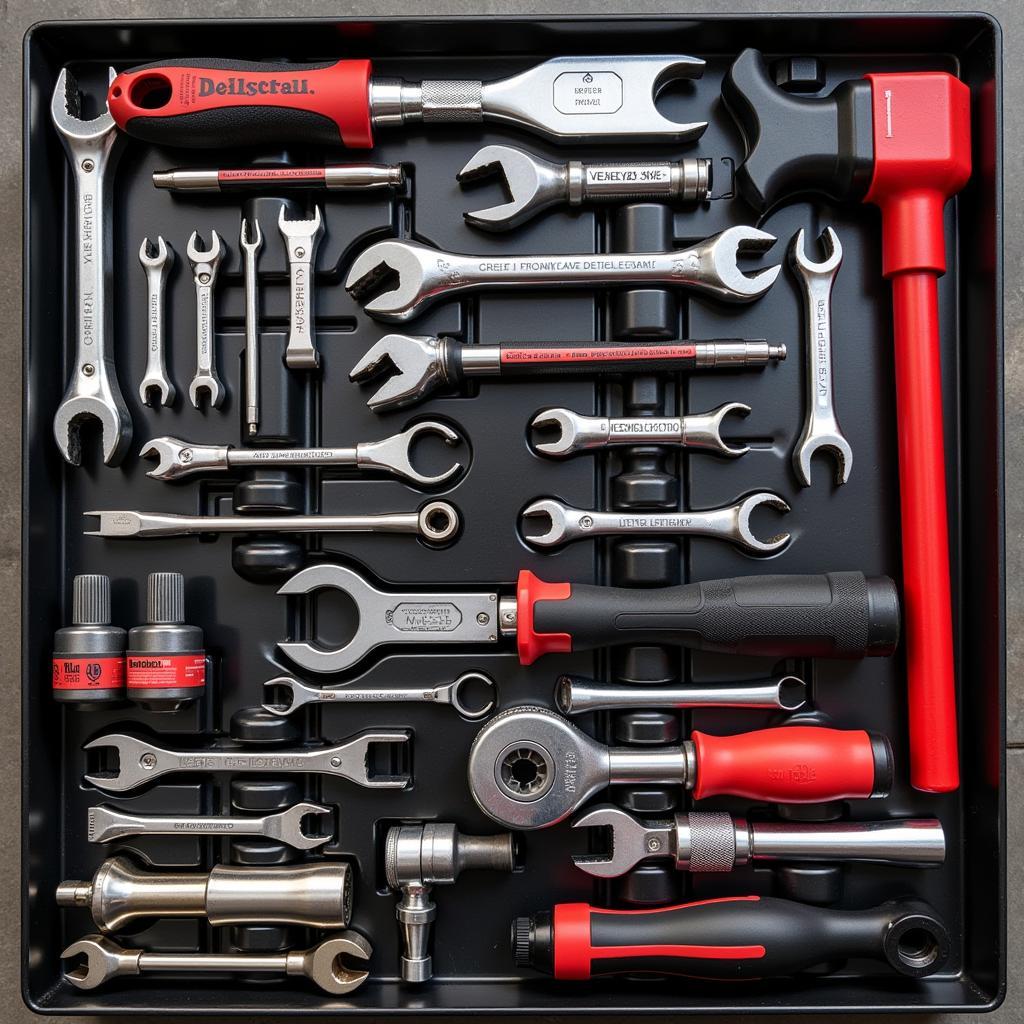 A professional-grade, heavy-duty full car mechanic tool set arranged in a large, organized tool chest.