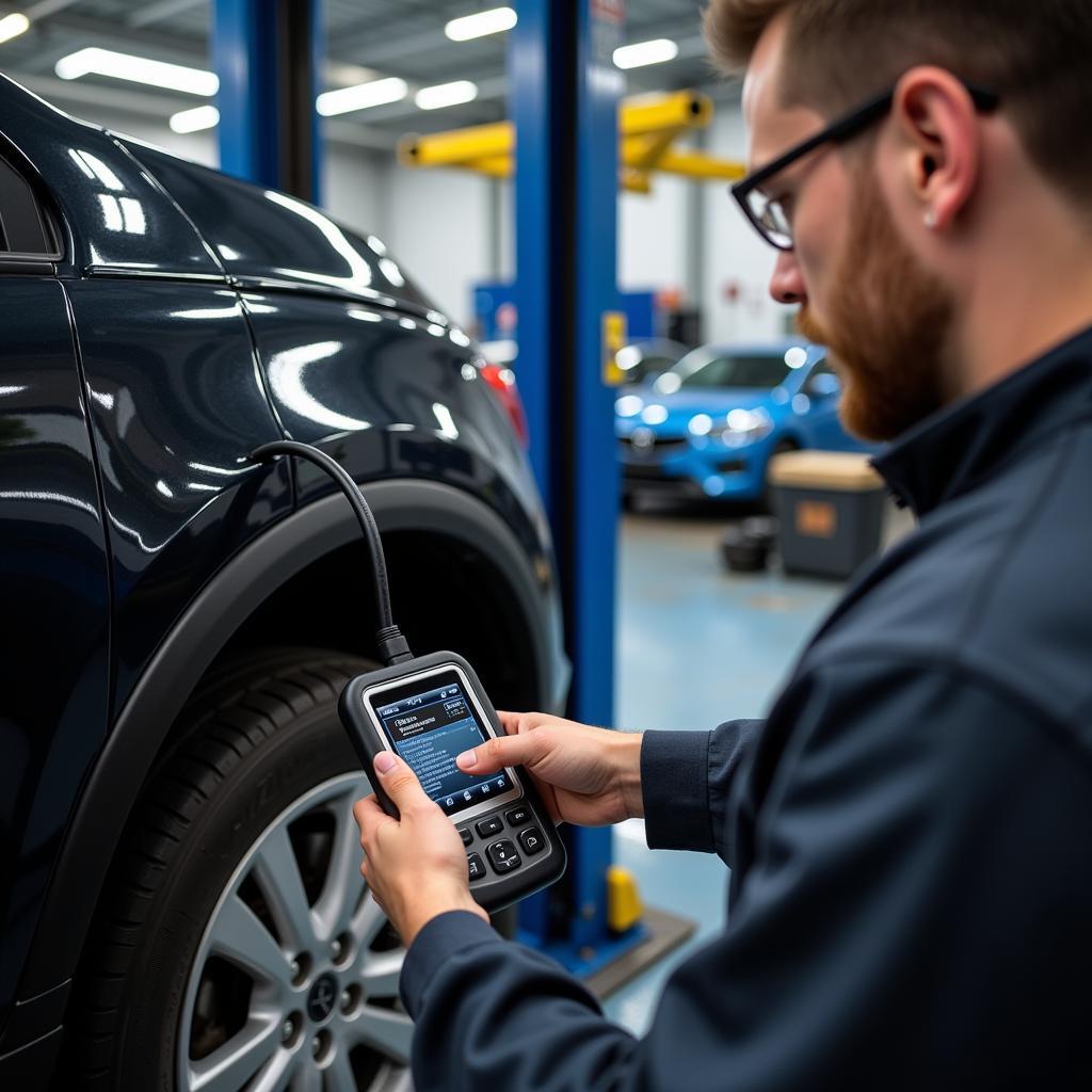 Professional Mechanic Using a Diagnostic Scanner