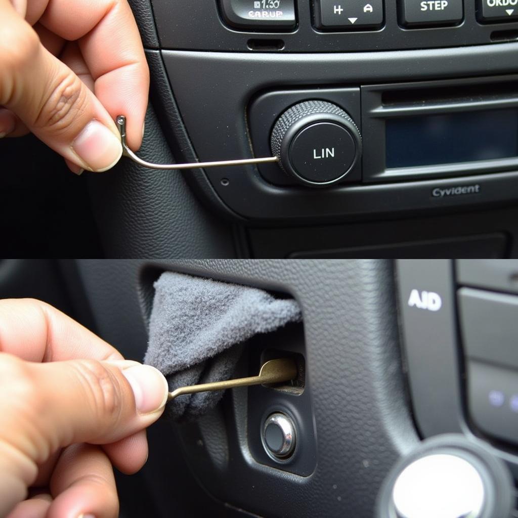 Removing a Car Knob with a Hook Tool