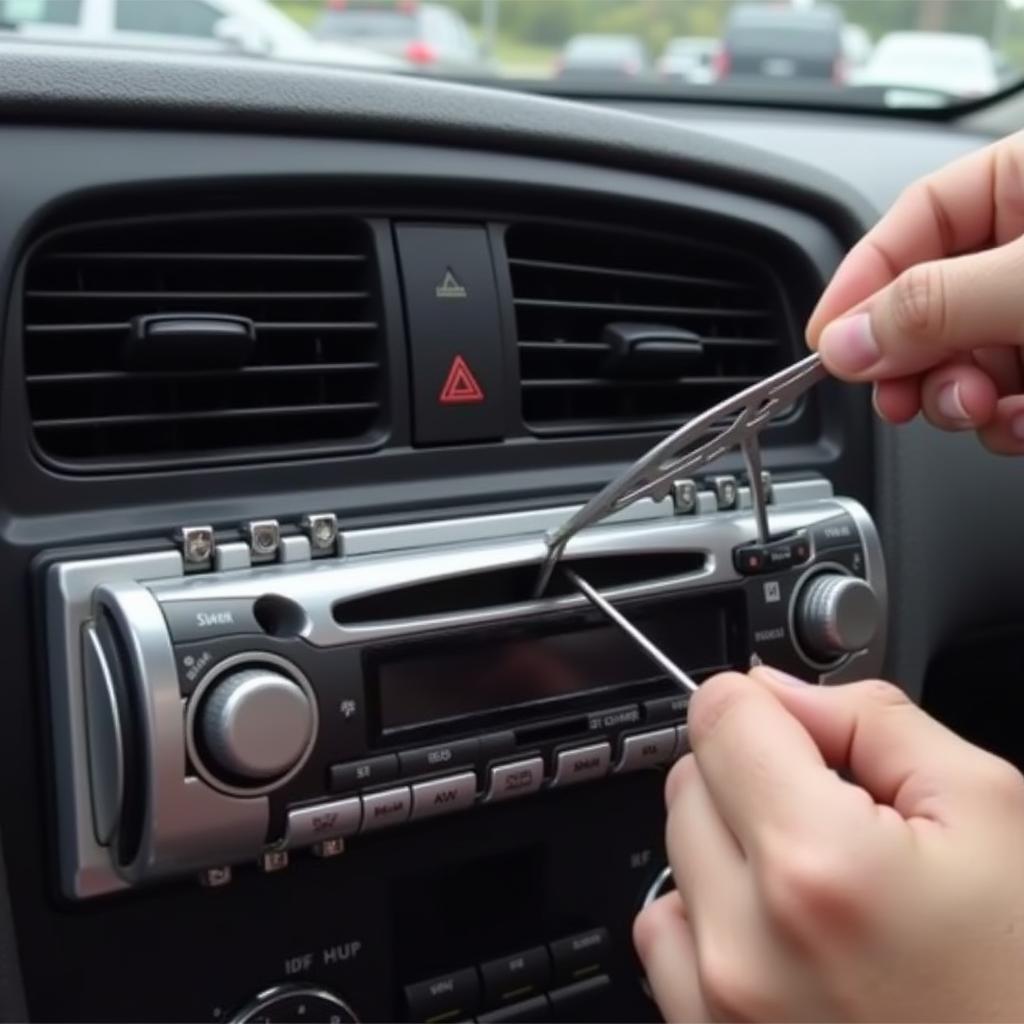 Removing Car Radio with Coat Hanger