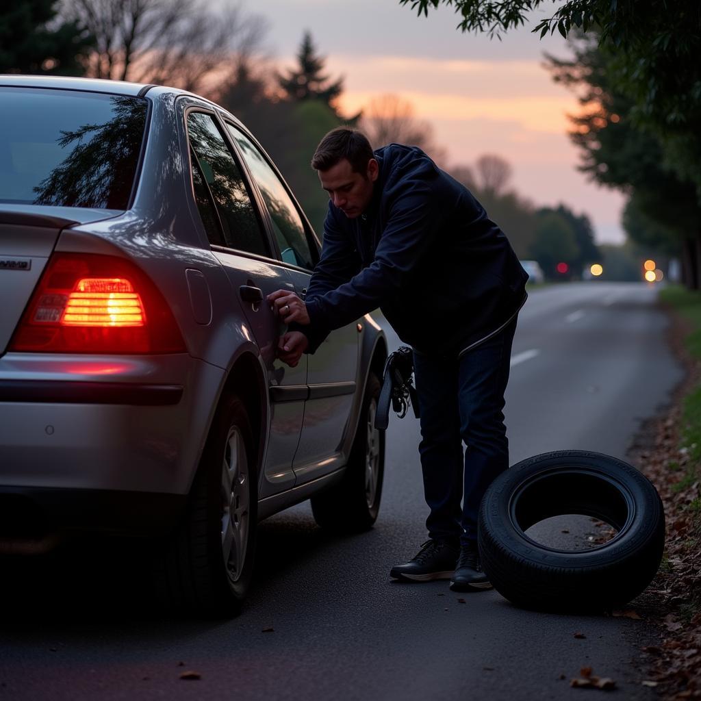 Preparing to Remove Car Tire Without Tools