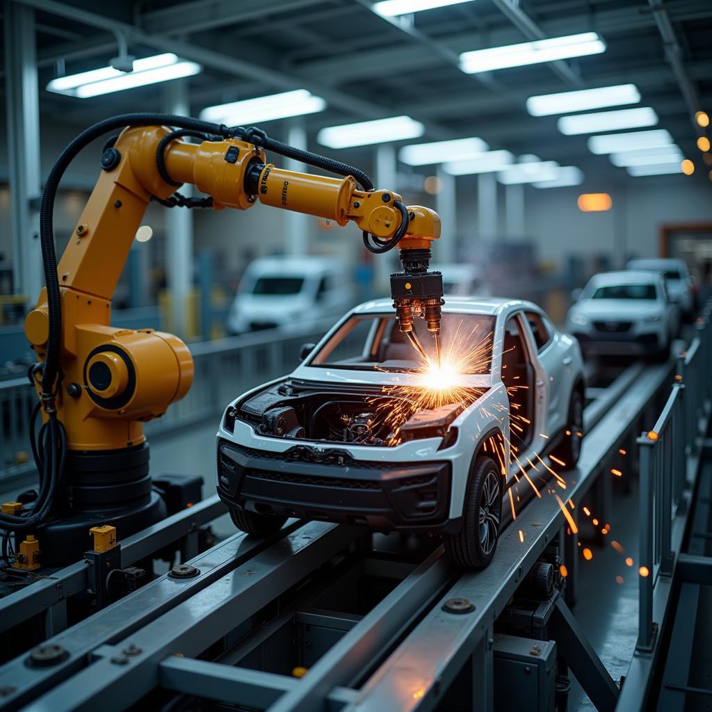 Robotic Arm Welding a Car Body