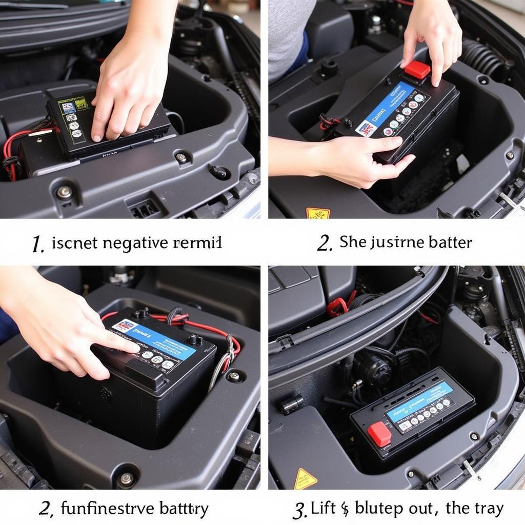 Steps to safely remove a car battery using the correct tools and procedures.