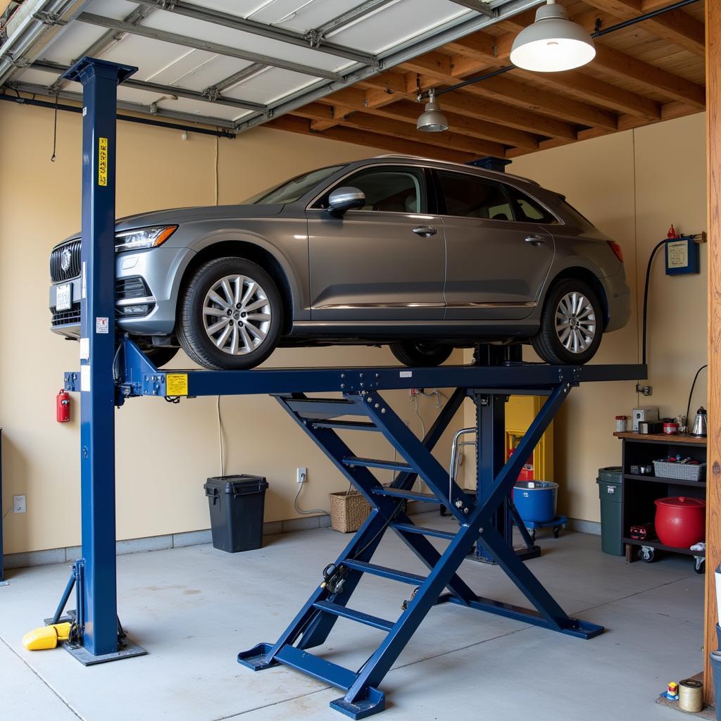 Scissor Car Lift in a Home Garage