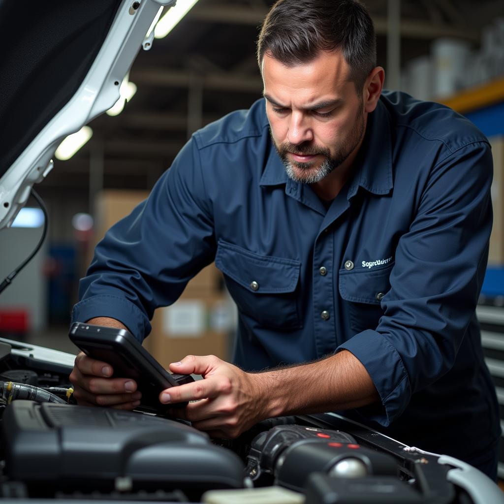 Technician Selecting a Car Diagnostic Tool