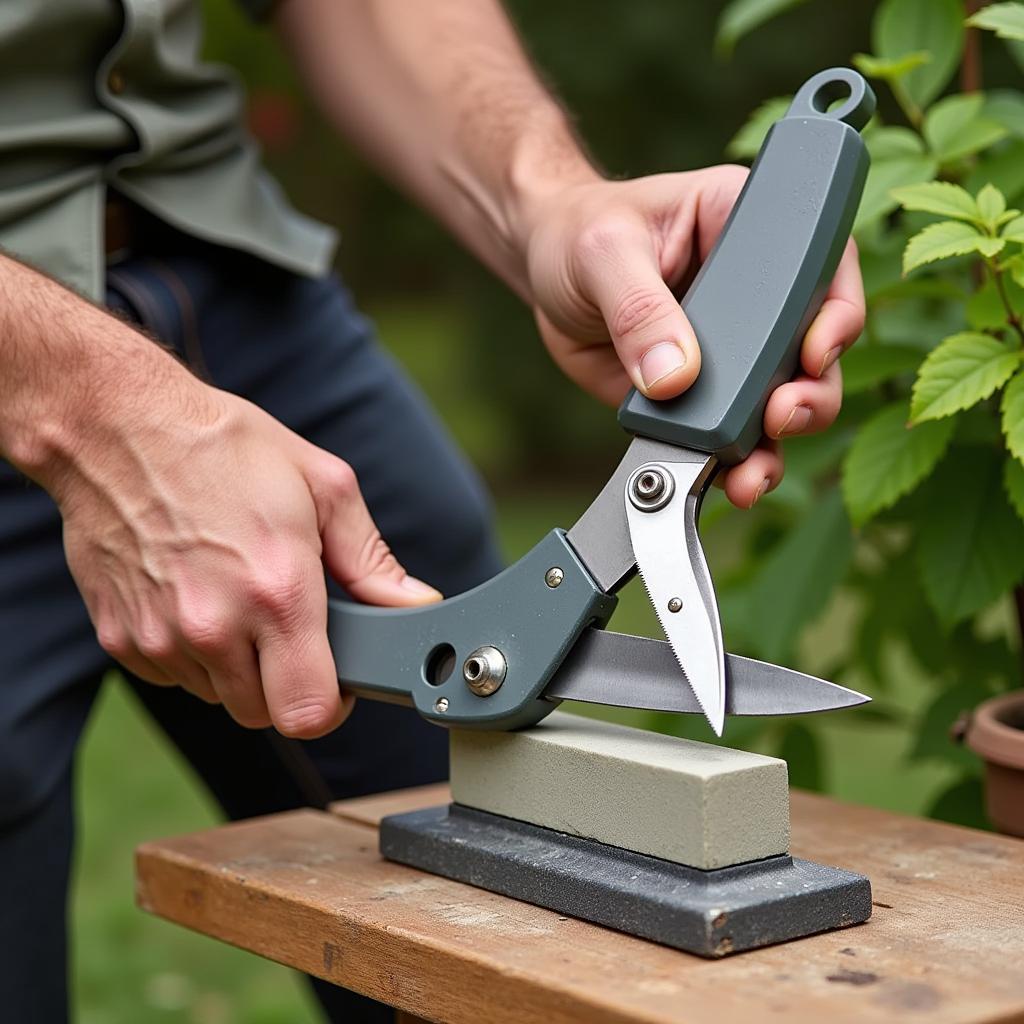 Sharpening Garden Shears Using a Sharpening Stone