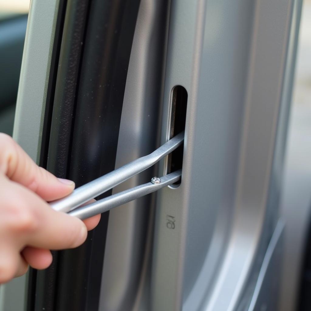 Slim Jim Car Theft Tool: A thin metal strip inserted between the car window and door to manipulate the lock mechanism.