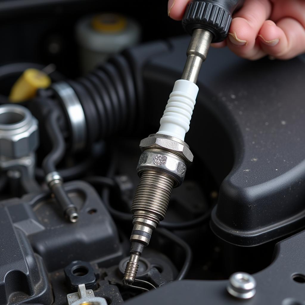 Smart Car Spark Plug Removal Tool In Use