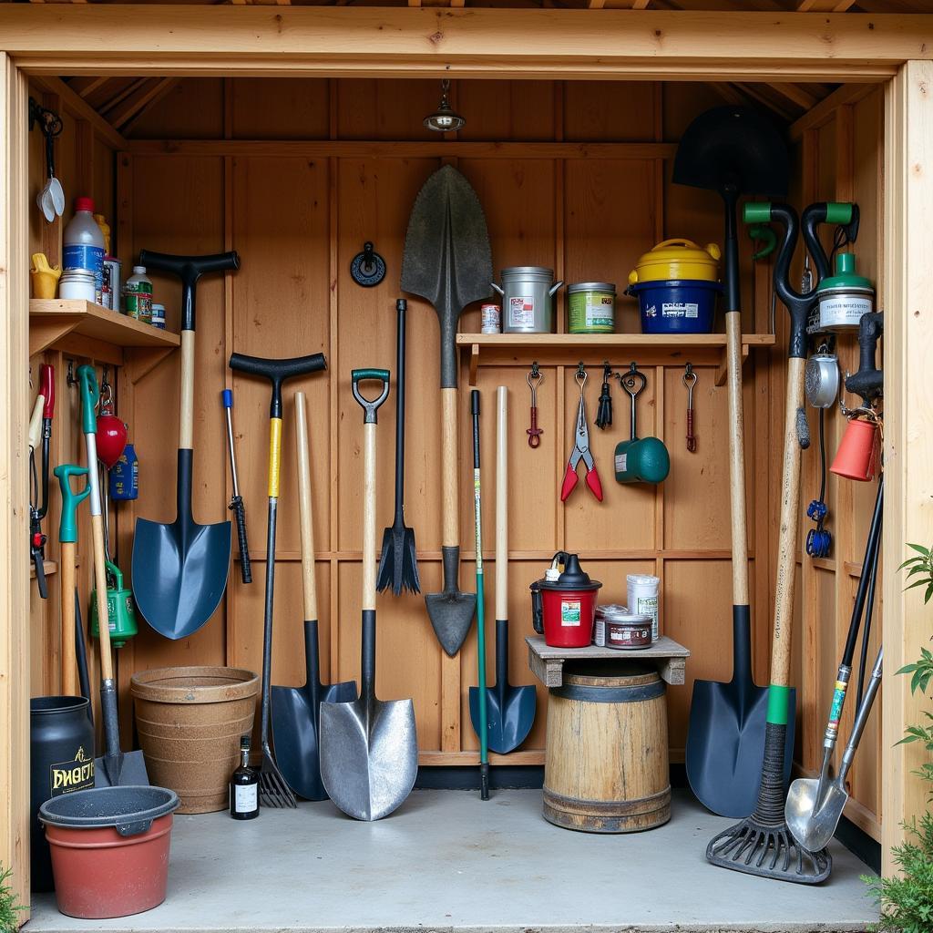 Storing garden tools in a shed