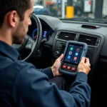 Technician Using Car Programmer Tool