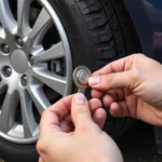 Tightening a Car Tire Valve Core with a Coin