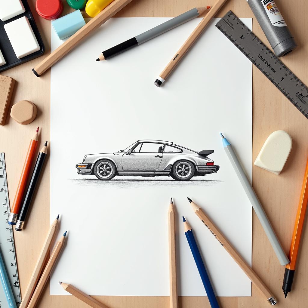 Traditional Car Sketching Tools: Pencils, Paper, Erasers, Rulers