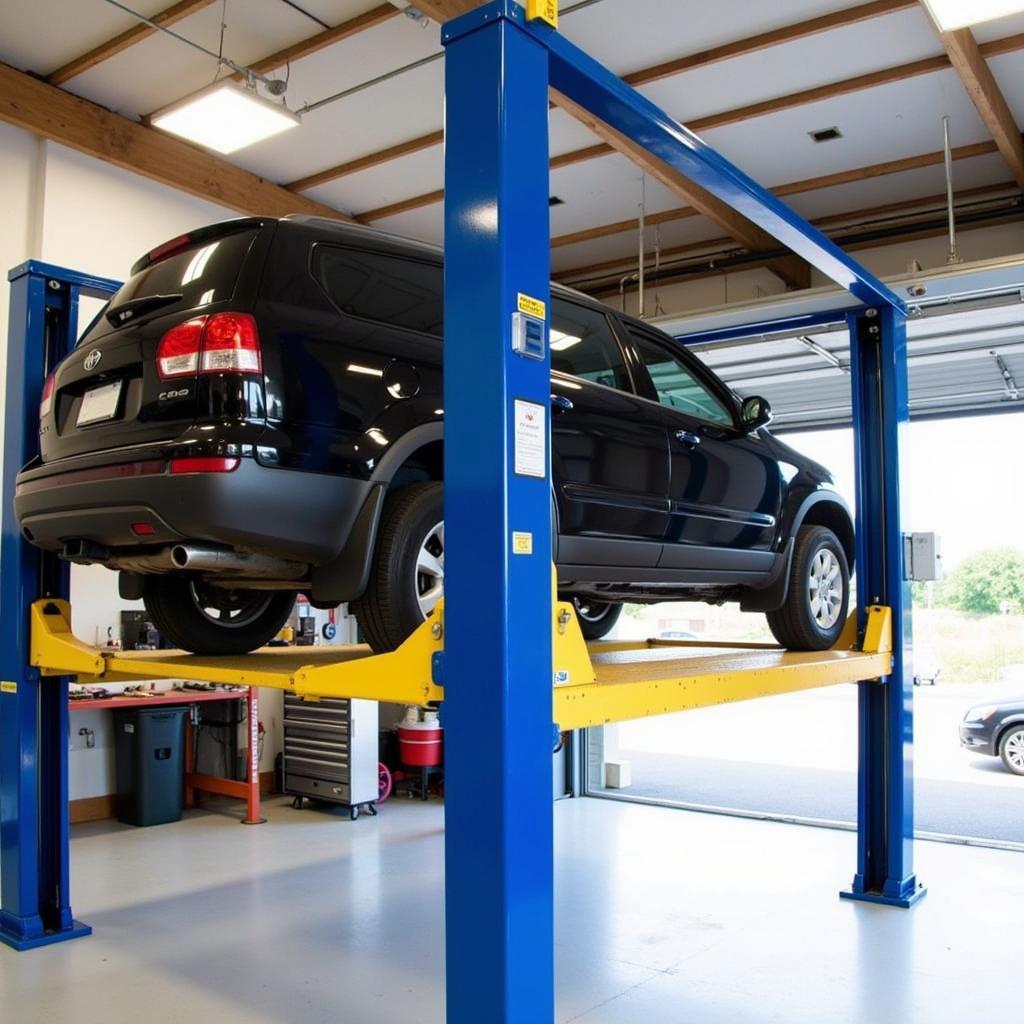 Two-Post Car Lift in a Garage