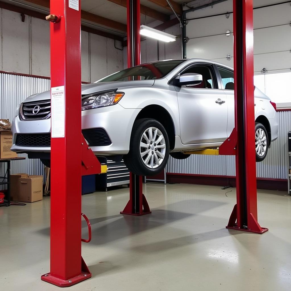 Two-Post Car Lift in a Workshop