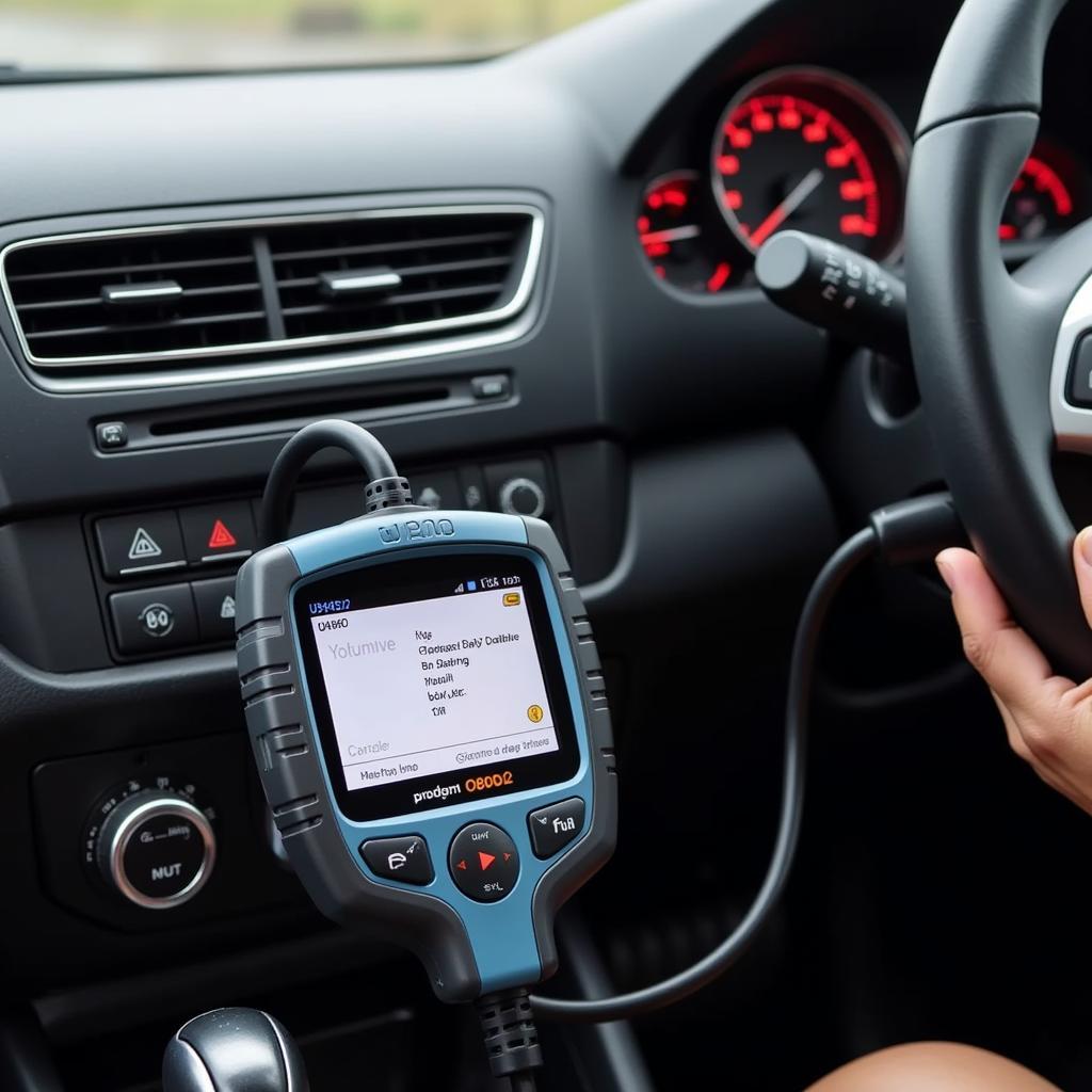 U480 OBD2 tool connected to a car's OBD2 port