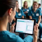 Triage Nurse Using a Digital Tablet for Patient Assessment