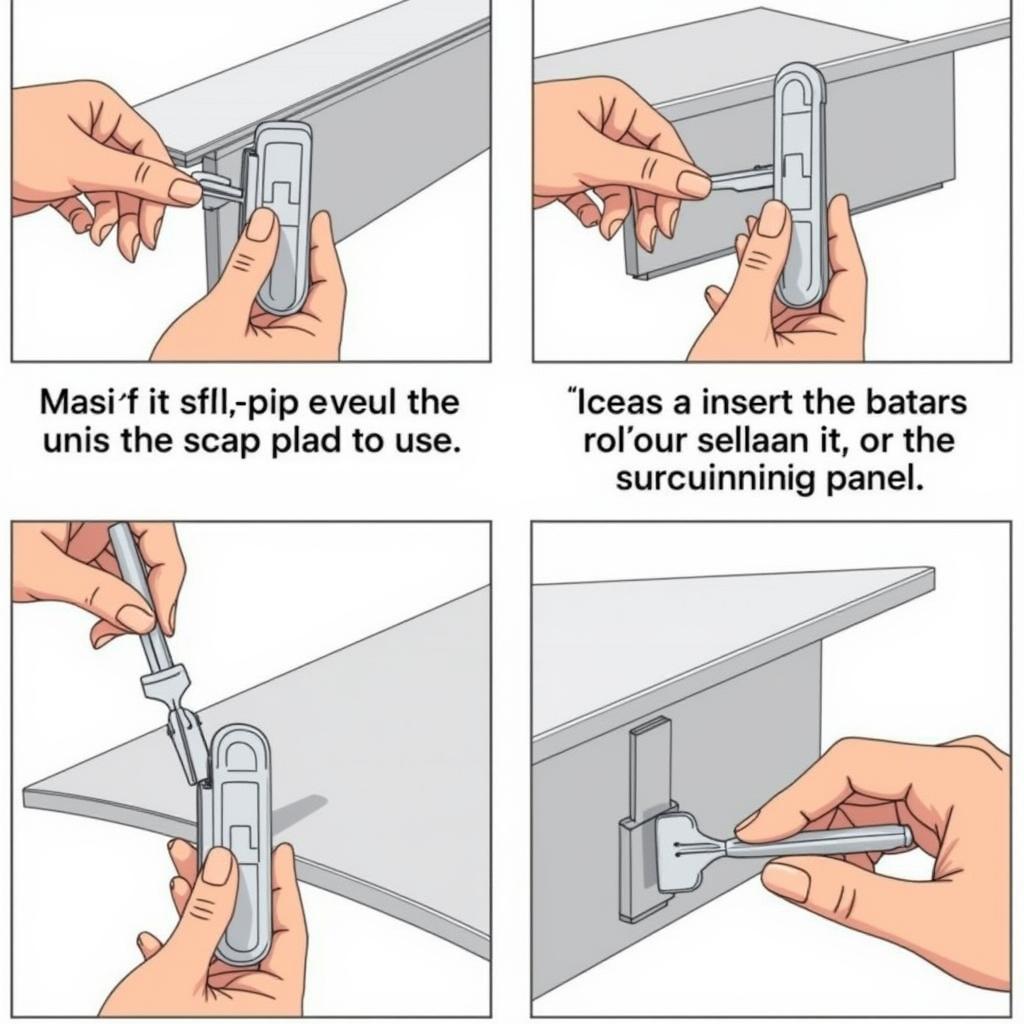 A hand using a car door panel removal tool to carefully remove a plastic clip from a car door panel.