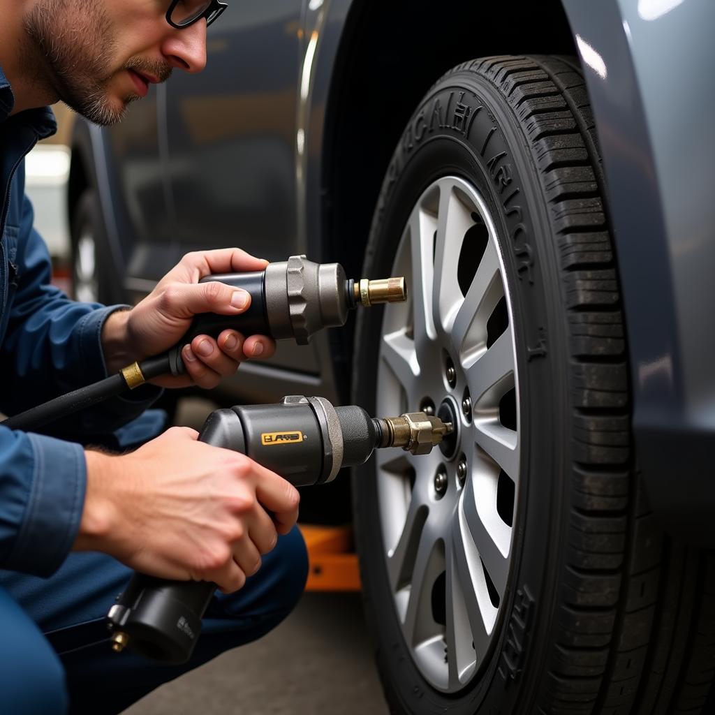 Using an Air Impact Wrench on a Car Wheel