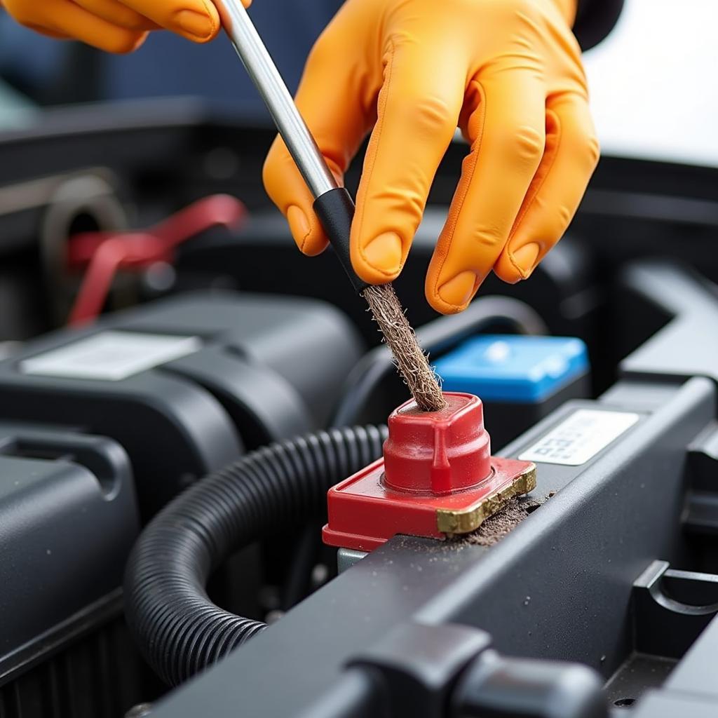 Using a Car Battery Terminal Cleaner to Remove Corrosion