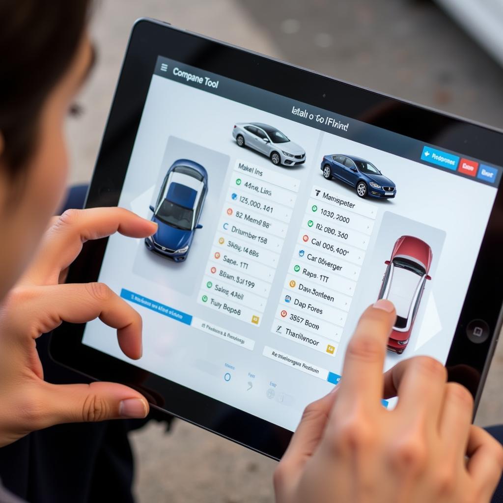 Using a Car Comparison Tool on a Tablet