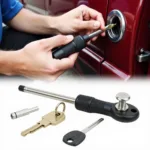 Using a car entry tool kit: A person carefully uses a lock pick to open a car door.