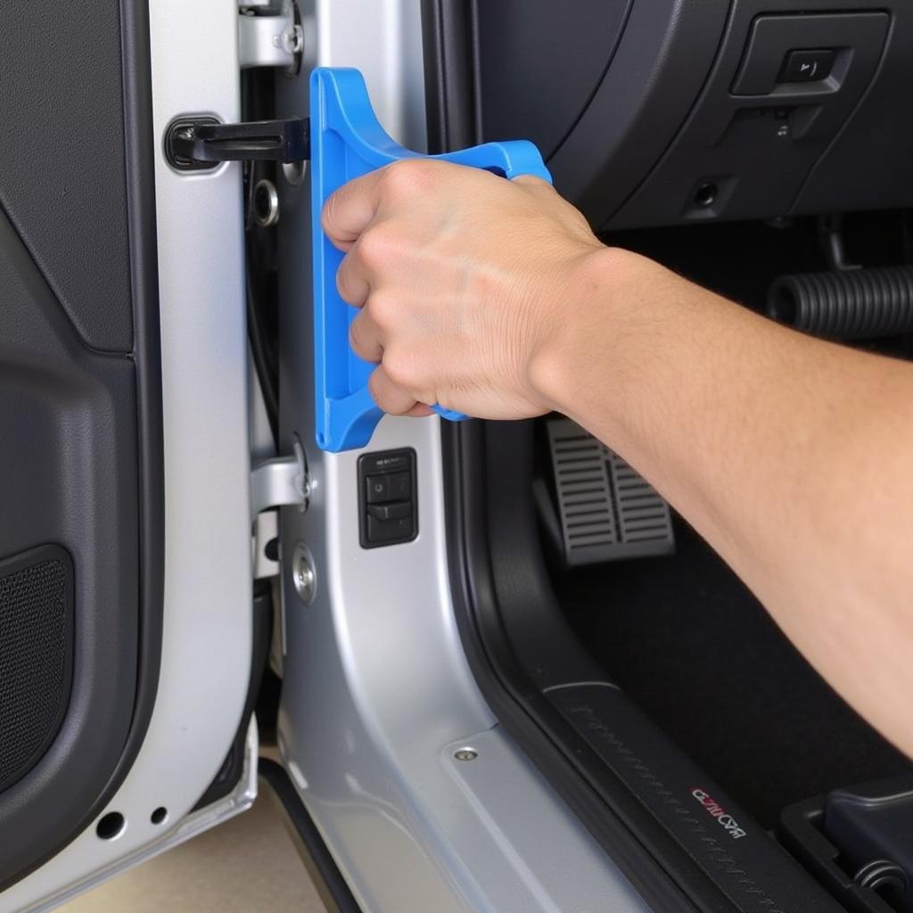 Using a Car Trim Removal Tool on a Door Panel