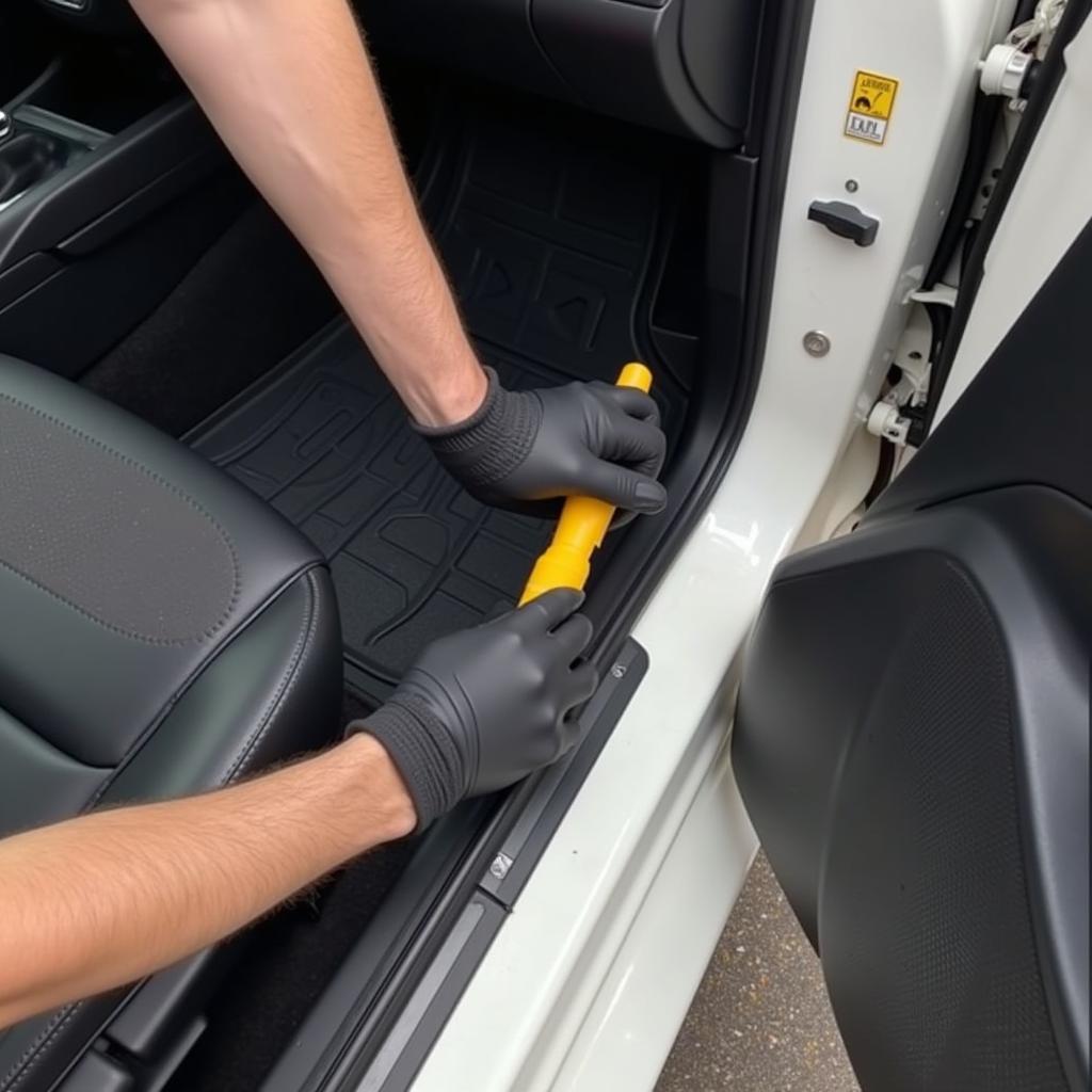 Using Car Trim Tool Remover on a Door Panel