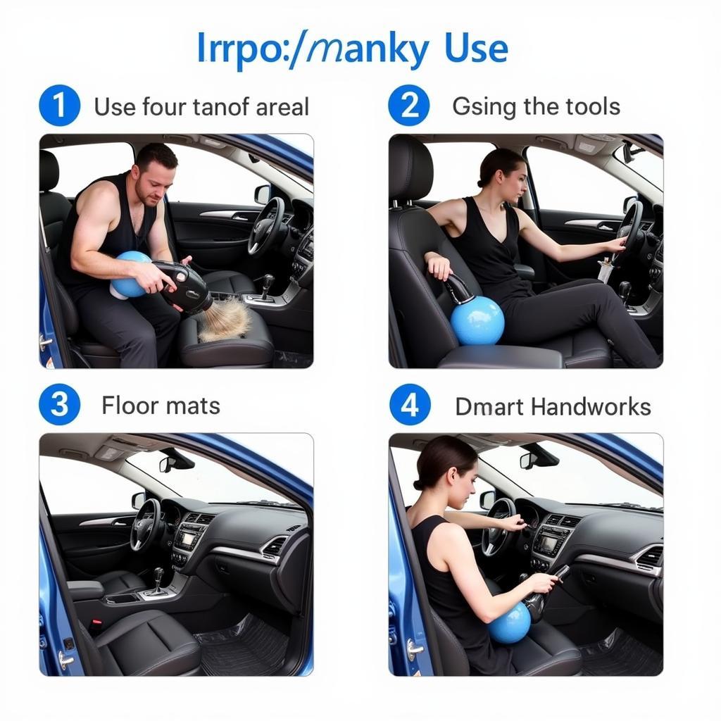 A person using car valeting vacuum tools to clean a car's interior