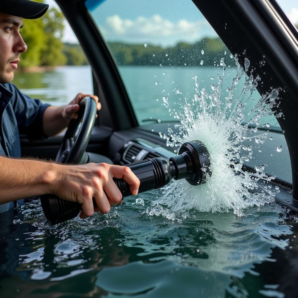 Using a Car Window Breaker Tool in an Emergency