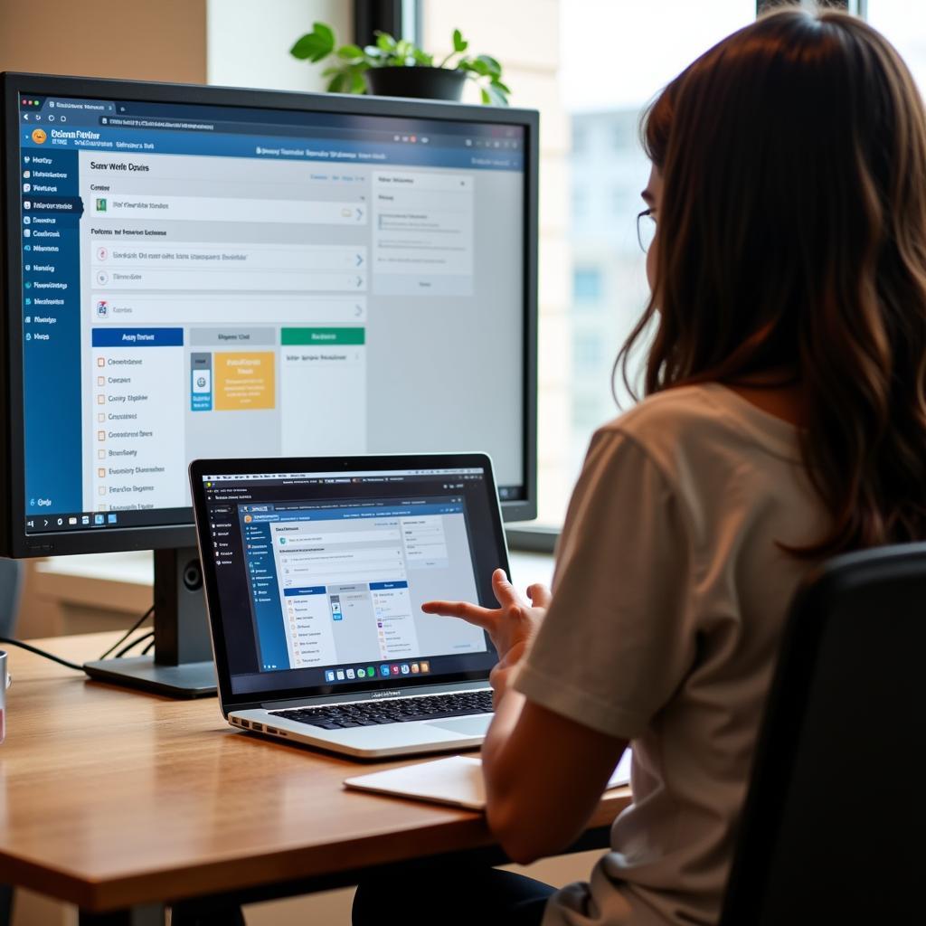 A person using a laptop to access free online career planning tools, with icons representing different career paths and skills assessments.