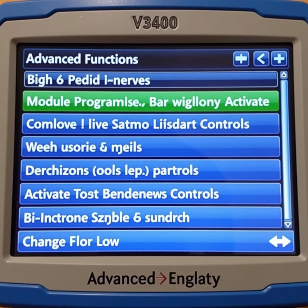 V3400 Advanced Functions Menu