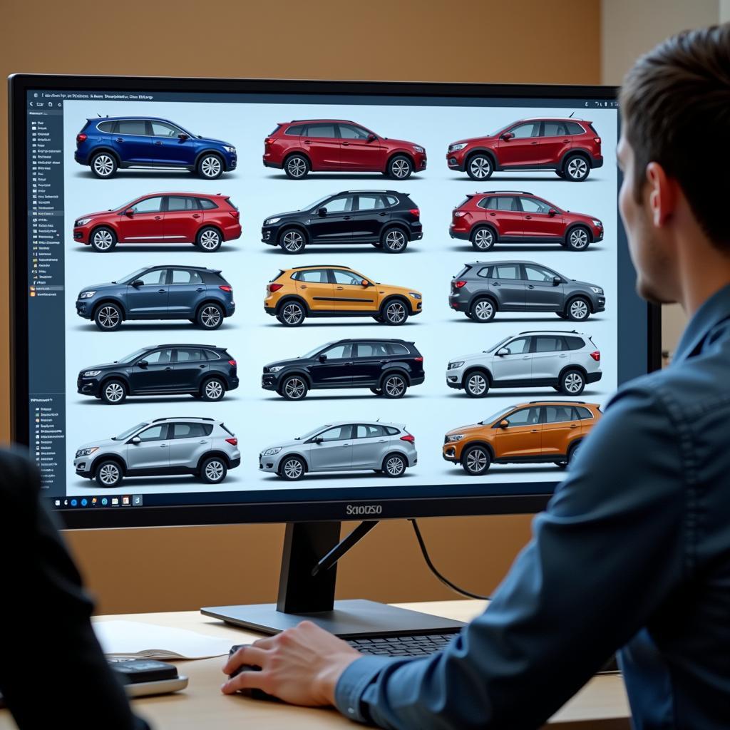 Different car models displayed on a computer screen