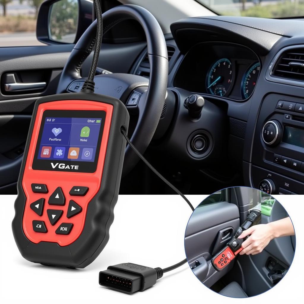 Vgate VS890S OBD2 Scanner Connected to a Car's OBD-II Port