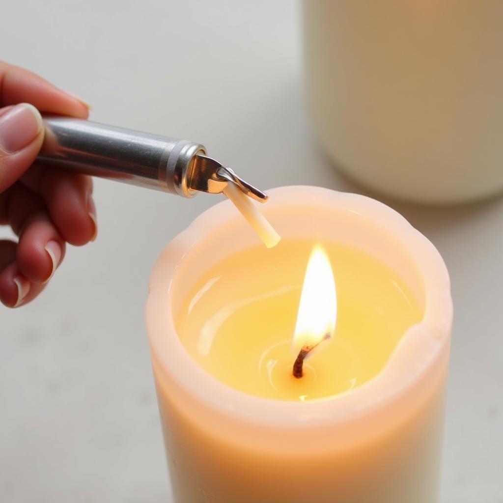 Trimming a Candle Wick with a Wick Trimmer