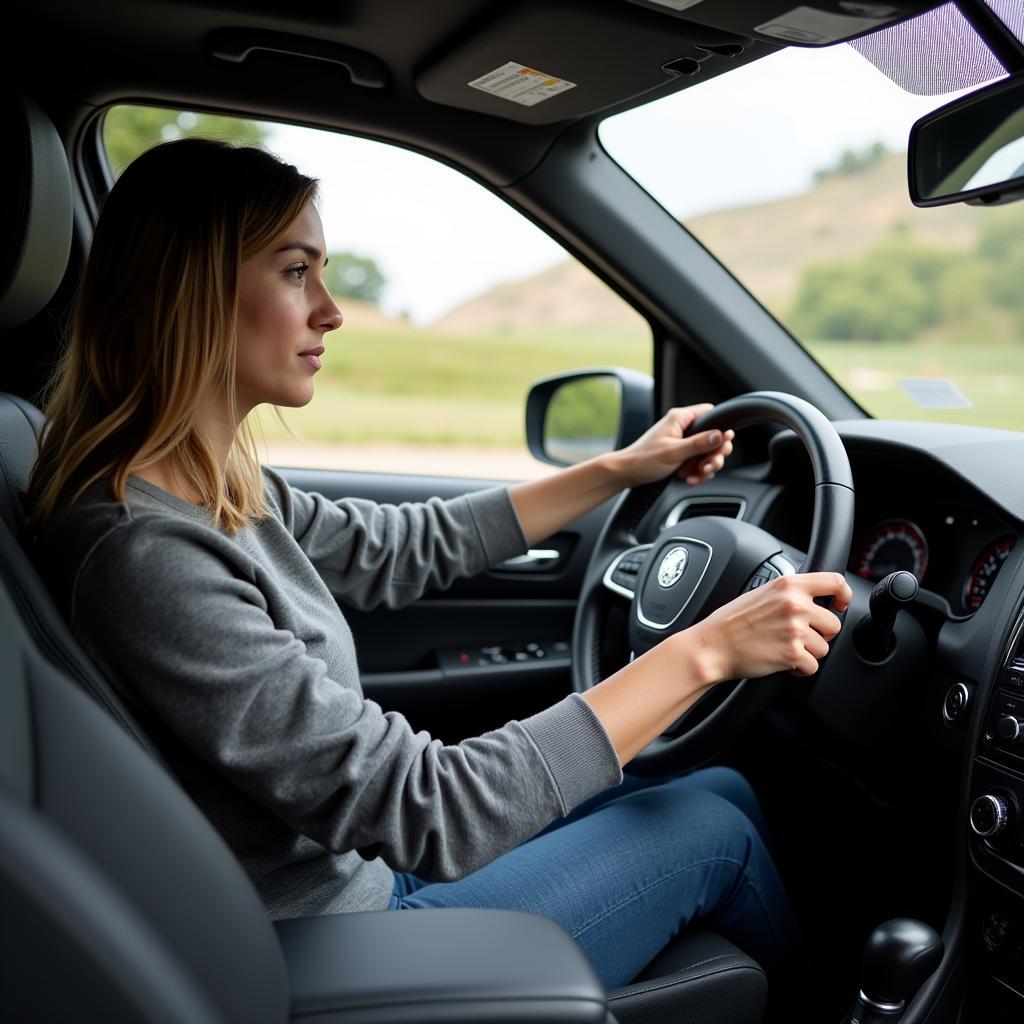 Woman Checking Car Security System