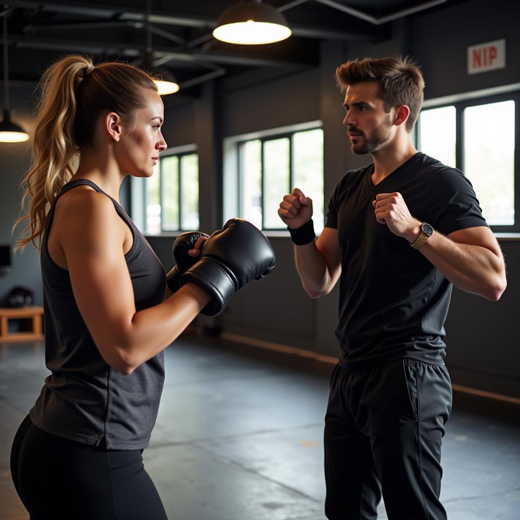 Woman Practicing Self-Defense Moves