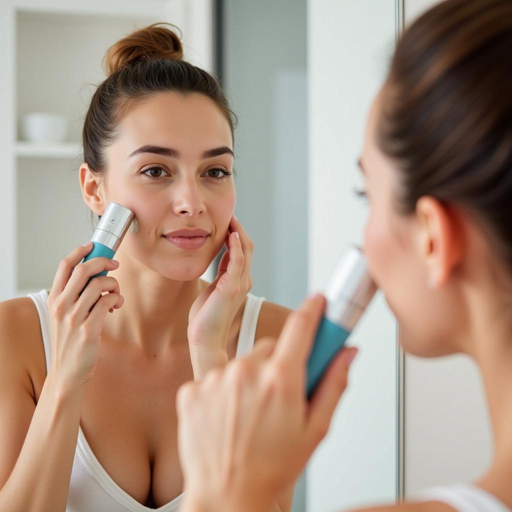 Woman Using Anti-Aging Skin Care Tool