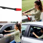 Woman Using Emergency Window Breaking Tool