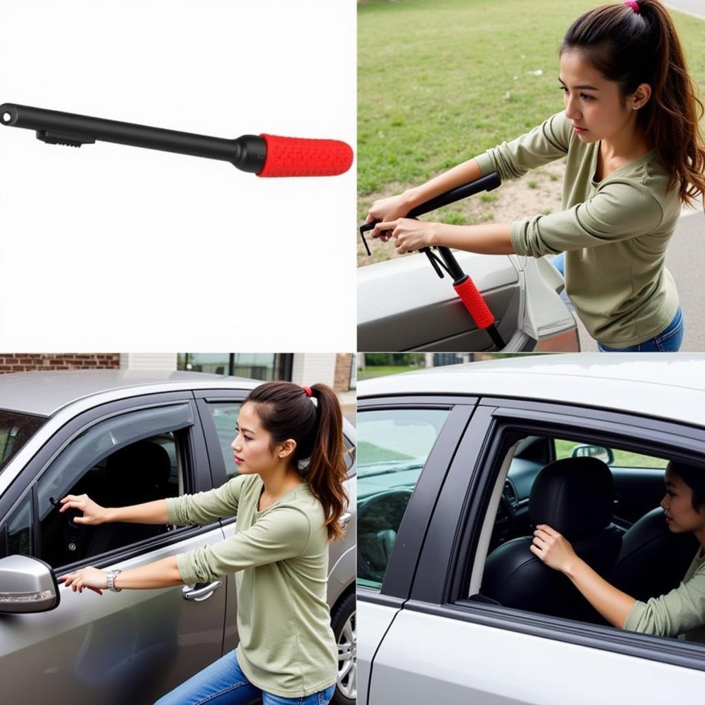 Woman Using Emergency Window Breaking Tool