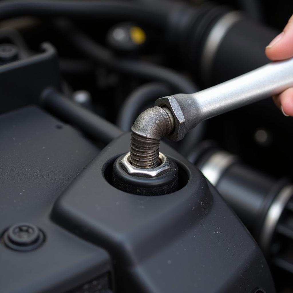 Wrench Tightening Bolt on Car