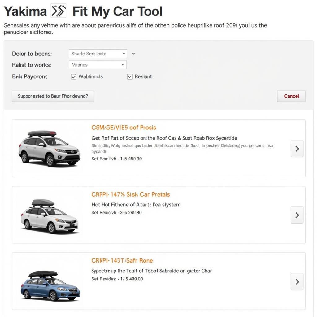 Yakima Fit My Car Tool Results Page Screenshot